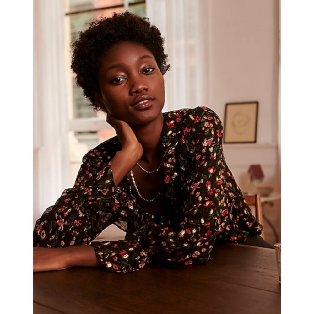 35. NWOT J.Crew Ruffleneck top in midnight vintage floral